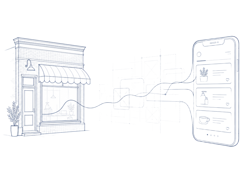 Storefront elevation redrawing itself as a smartphone interface